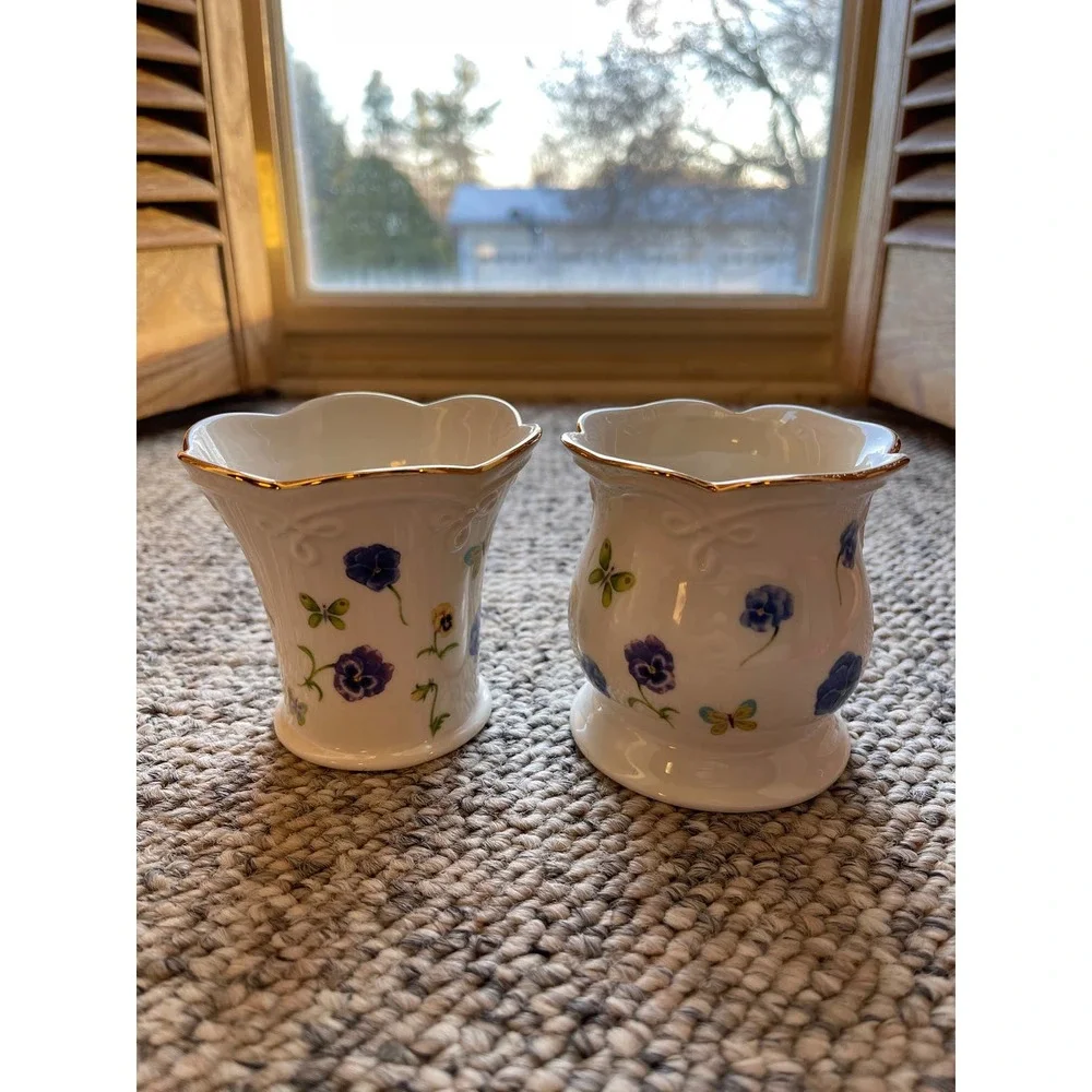 Vintage Lenox Floral Butterfly Mini Vases Bone China Set of Two No Chips/Cracks‎